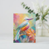 Carte Postale Oiseau à poitrine rouge à bec rose (Debout devant)