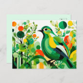 Carte Postale Oiseau Abstrait Se Trouvant Sur Une Branche (Devant / Derrière)