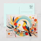 Carte Postale Oiseau Abstrait Se Trouvant Sur Une Branche (Devant / Derrière)