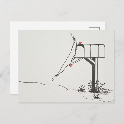 Carte Postale Oiseau attendant du courrier à la boîte aux lettre (Devant / Derrière)