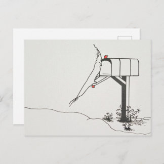 Carte Postale Oiseau attendant du courrier à la boîte aux lettre