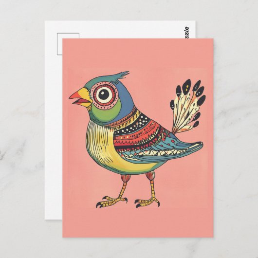 Carte Postale oiseau blanc coloré (Devant / Derrière)