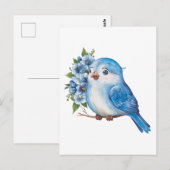 Carte Postale Oiseau bleu avec fleurs (Devant / Derrière)