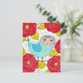 Carte Postale Oiseau bleu dans le jardin de printemps rouge Arti (Debout devant)