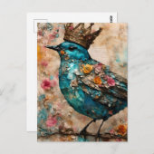 Carte Postale Oiseau bleu dans une couronne (Devant / Derrière)