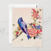 Carte Postale Oiseau bleu or Parties scintillant à papillon flor (Devant / Derrière)