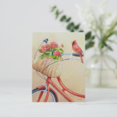 Carte Postale Oiseau cardinal perché sur l'aquarelle à vélo (Debout devant)