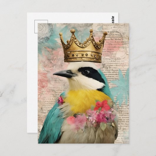 Carte Postale Oiseau dans un collage de la Couronne (Devant / Derrière)