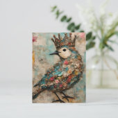 Carte Postale Oiseau dans un collage médiatique mixte de la Cour (Debout devant)