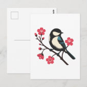 Carte Postale Oiseau de cerisier en fleur - Art de la sérénité d (Devant / Derrière)