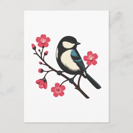 Carte Postale Oiseau de cerisier en fleur - Art de la sérénité d (Devant)