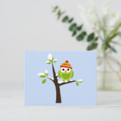 Carte Postale Oiseau de Chouette Carton vert neige mignon (Debout devant)