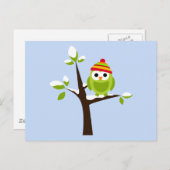 Carte Postale Oiseau de Chouette Carton vert neige mignon (Devant / Derrière)