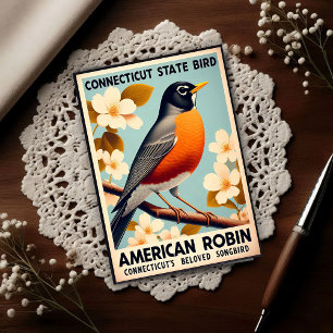 Carte Postale Oiseau de l'État du Connecticut - Merle d'Amérique