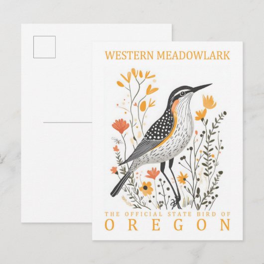 Carte Postale Oiseau de l'ouest de Meadowlark en Oregon Voyage (Devant / Derrière)