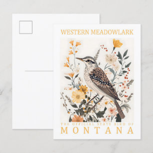 Carte Postale Oiseau de Meadowlark occidental du Montana USA Tra