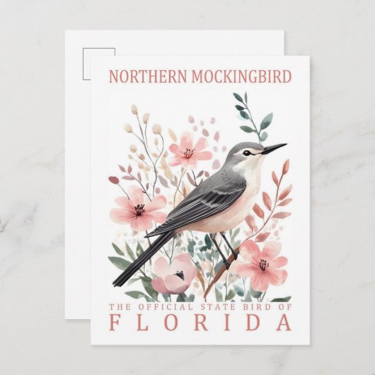 Carte Postale Oiseau de Mockingbird de Floride États-Unis Voyage (Devant / Derrière)
