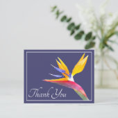 Carte Postale Oiseau de Paradis Fond Navy Merci (Debout devant)