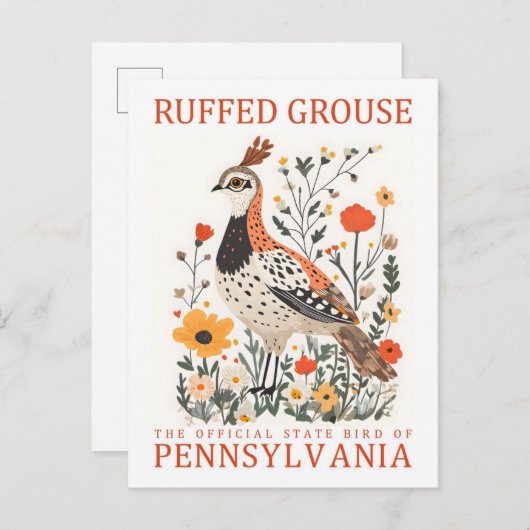 Carte Postale Oiseau de Tétras rouffés de Pennsylvanie Voyage (Devant / Derrière)