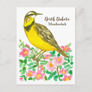 Carte Postale Oiseau d'État du Dakota du Nord Meadowlark Roses