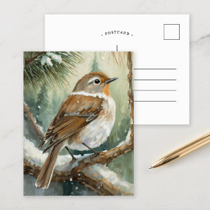 Carte Postale Oiseau d'hiver enneigé Art Moderne