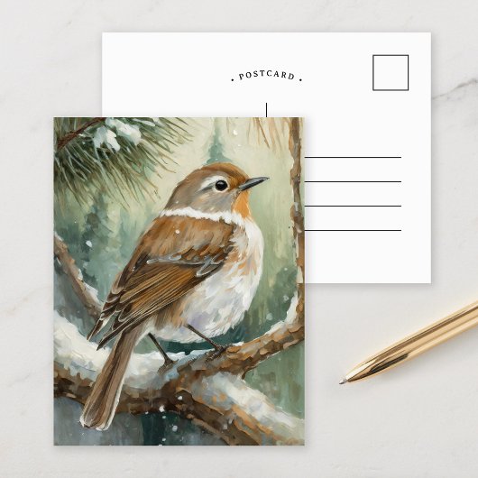 Carte Postale Oiseau d'hiver enneigé Art Moderne