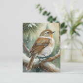 Carte Postale Oiseau d'hiver enneigé Art Moderne (Debout devant)