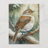 Carte Postale Oiseau d'hiver enneigé Art Moderne (Devant)