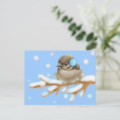 Carte Postale Oiseau d'hiver sur la neige (Debout devant)