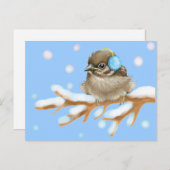 Carte Postale Oiseau d'hiver sur la neige (Devant / Derrière)