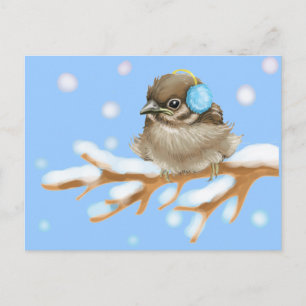 Carte Postale Oiseau d'hiver sur la neige