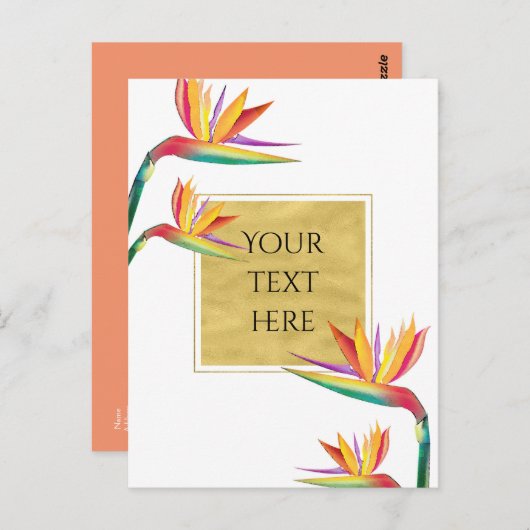 Carte Postale Oiseau du Paradis Elégant Mariage blanc or (Devant / Derrière)