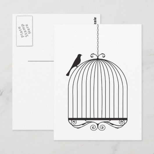 Carte Postale Oiseau et cage à oiseaux (Devant / Derrière)