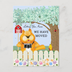 Carte Postale Oiseau et chat dans le jardin   Changement d'adres