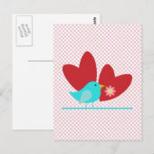 Carte Postale Oiseau et Coeurs mignons (Devant / Derrière)