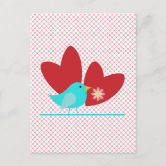 Carte Postale Oiseau et Coeurs mignons