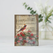 Carte Postale Oiseau et feuille de musique rouges mignons de cru (Debout devant)