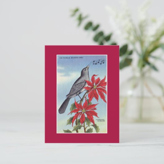 Carte Postale Oiseau et fleur de l'état de Floride (oiseau moque (Debout devant)