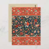 Carte Postale Oiseau et fleurs Perse Motif bleu rouge (Devant / Derrière)