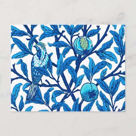 Carte Postale Oiseau et grenade Art Nouveau, Bleu de Cobalt (Devant)