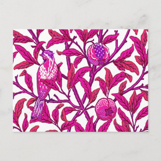 Carte Postale Oiseau et grenade Art Nouveau, Fuchsia & Violet (Devant)