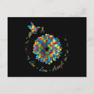 Carte Postale Oiseau Fleur Ruban Puzzle Vivre Amour Accepter Aut