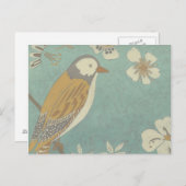 Carte Postale Oiseau jaune, gris et beige perché sur une branche (Devant / Derrière)