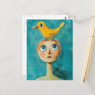 Carte Postale Oiseau jaune sur sa tête