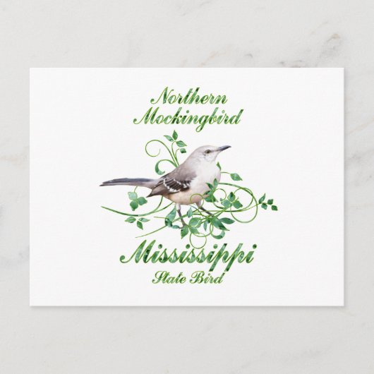 Carte Postale Oiseau Mockingbird Mississippi State Bird (Devant)