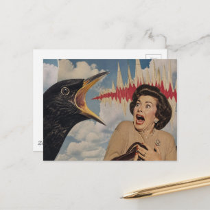 Carte Postale Oiseau Noir Hurleur et Dame Rétro