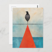 Carte Postale Oiseau noir sur un triangle rouge (Devant / Derrière)