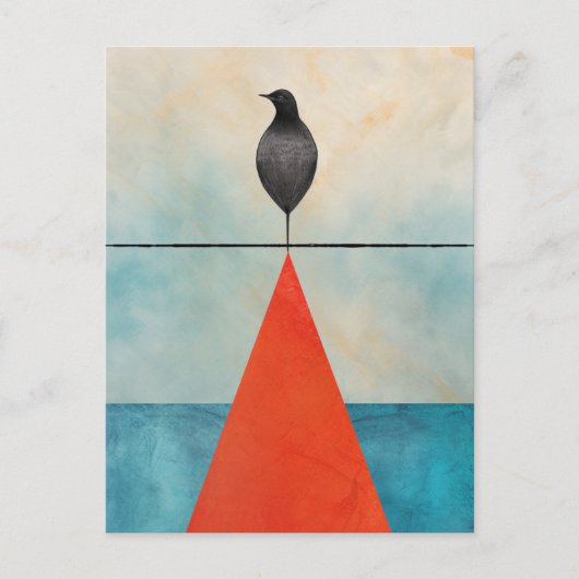 Carte Postale Oiseau noir sur un triangle rouge (Devant)