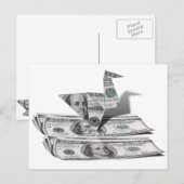Carte Postale Oiseau Origami de 100 dollars de facture (Devant / Derrière)
