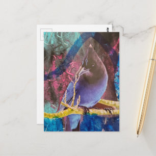 Carte Postale Oiseau Qui est Beau Collage en Techniques Mixtes